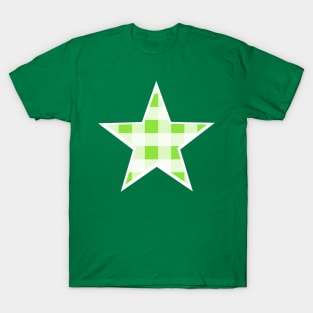 Apple Green and White Buffalo Plaid Star T-Shirt